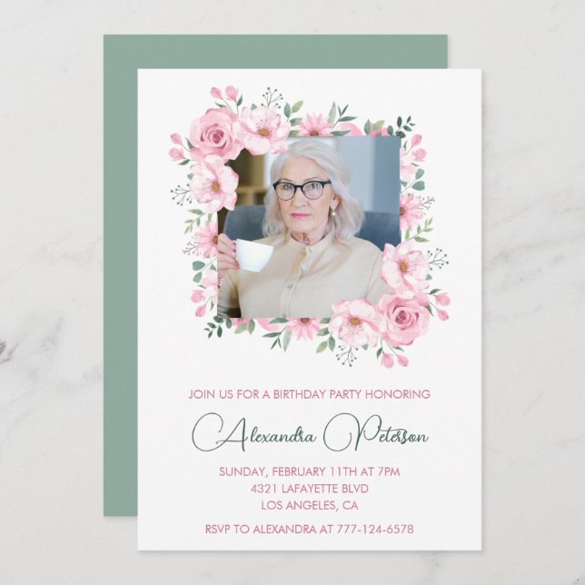 Elegant 100th birthday invitations Photo Boho (Front/Back)