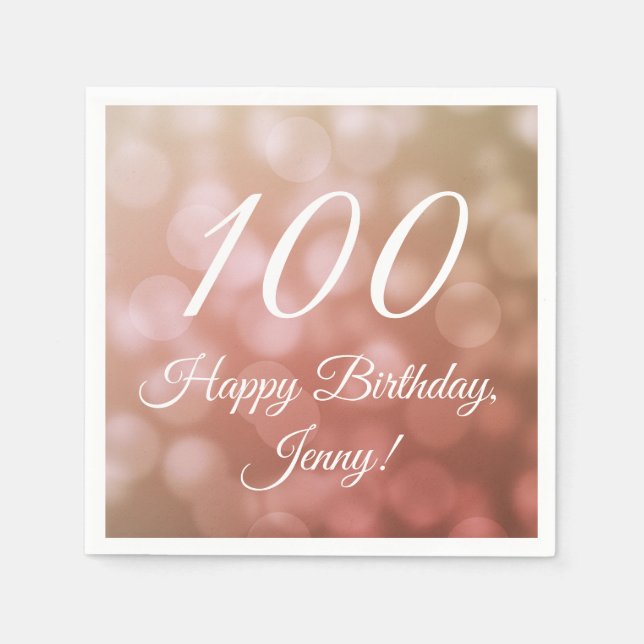 Elegant 100th Birthday Napkins For Her in Pink (Front)