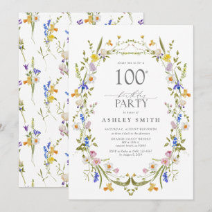 Elegant 100th Birthday Party Floral Watercolor Invitation
