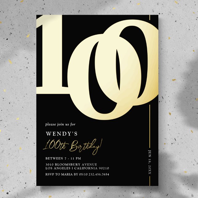 Elegant 100th Birthday Party Foil Invitation (Creator Uploaded)