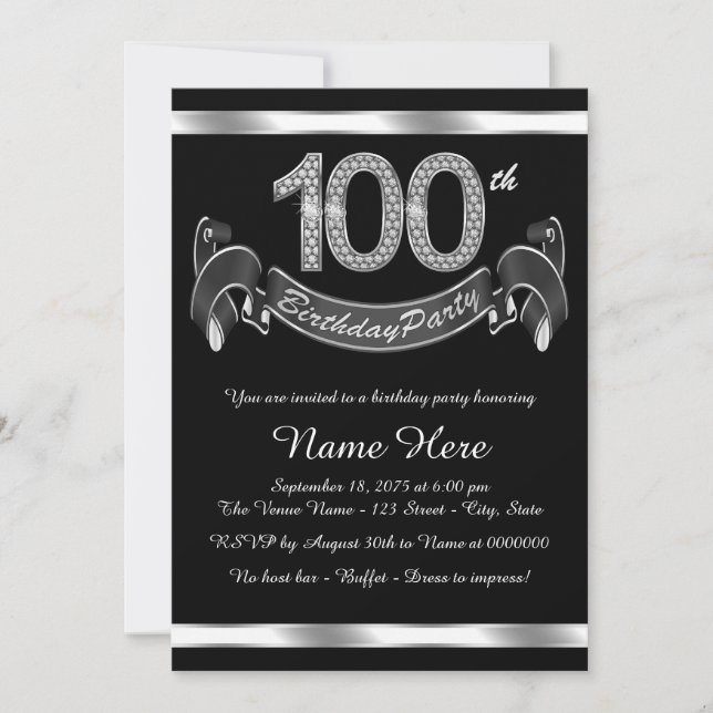 Elegant 100th Birthday Party Invitation (Front)