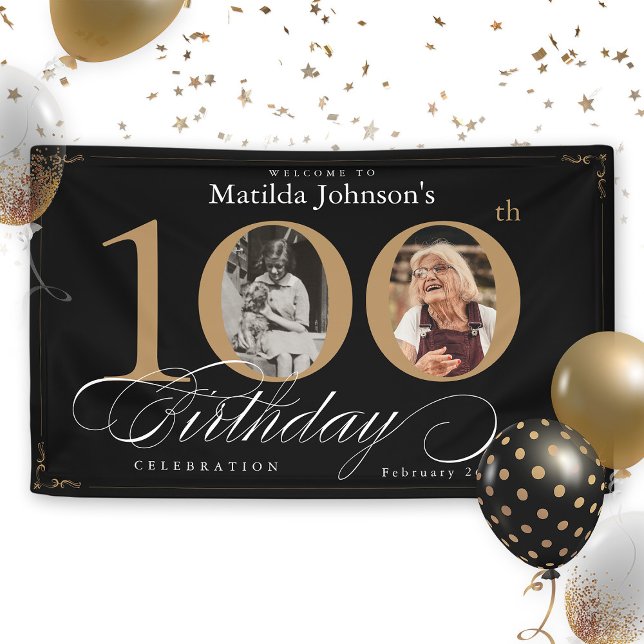 Elegant 100th Birthday Vintage Custom Photo Party Banner (Elegant 100th Birthday Vintage Custom Photo Party Banner)
