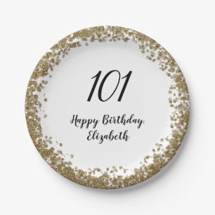 Elegant 101st Birthday Plates With Gold Sequins