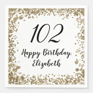 Elegant 102nd Birthday Napkins With Gold Sequins