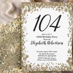 Elegant 104th Birthday Invitation For Her in Gold