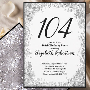 Elegant 104th Birthday Invitation Silver and Black