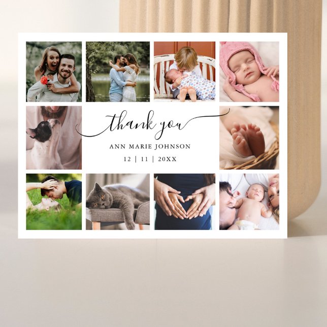 Elegant 10 Photo Collage Baby Shower Thank You Holiday Postcard (Creator Uploaded)
