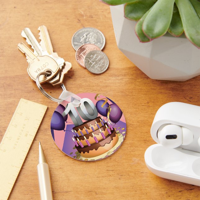 Elegant 10th Anniversary Celebration Cake Design Key Ring (Creator Uploaded)