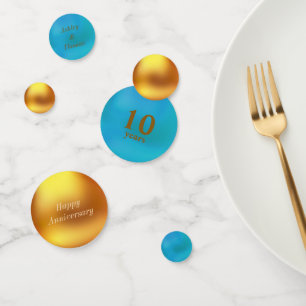 Elegant 10th Anniversary Gold & Turquoise Confetti