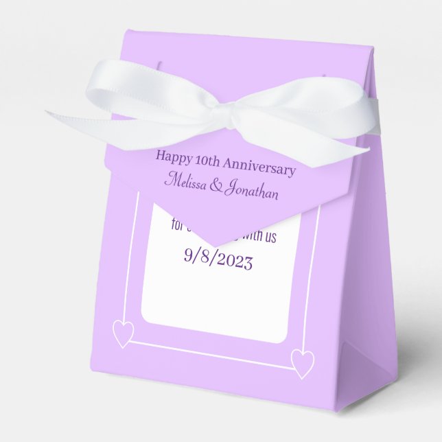 Elegant 10th Anniversary Romantic Hearts Purple Favour Box (Front Side)