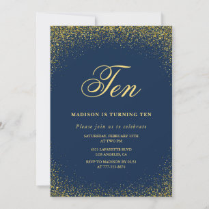 Elegant 10th birthday invitation Gold Navy Glam