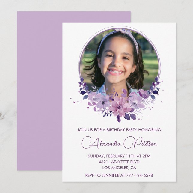 Elegant 10th birthday invitation Photo Elegant (Front/Back)