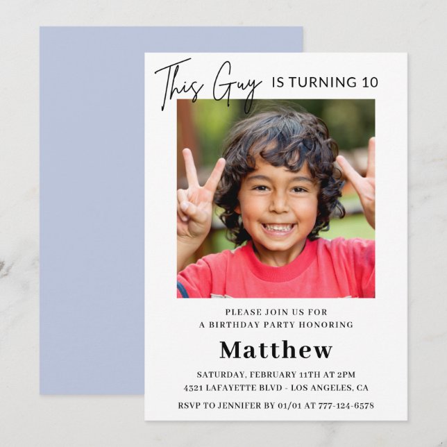 Elegant 10th birthday invitations Boy Photo (Front/Back)