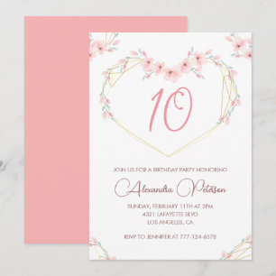 Elegant 10th birthday invitations Pink Floral 