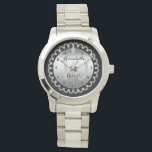 Elegant 10th Silver and Diamonds Anniversary Watch<br><div class="desc">Opulent elegance frames this wedding anniversary design in a unique scalloped diamond design with centre teardrop diamond with faux added sparkles. Original design by Holiday Hearts Designs (all rights reserved). If you require design assistance to customise to your unique needs, please email us at info@holidayheartsdesigns.com and we will be happy...</div>