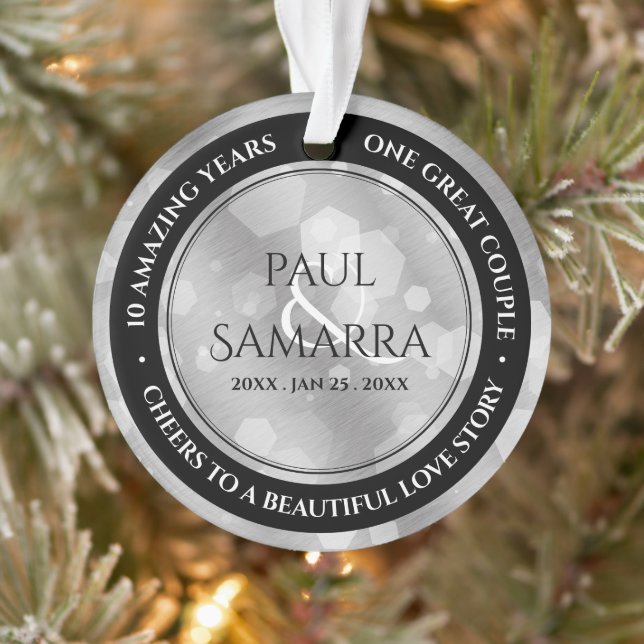 Elegant 10th Tin Wedding Anniversary Acrylic Ornament (Tree)