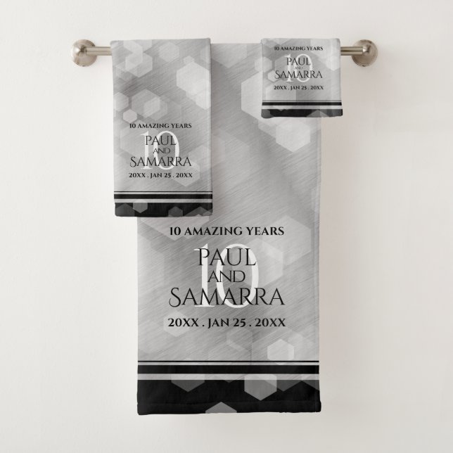 Elegant 10th Tin Wedding Anniversary Bath Towel Set (Insitu)