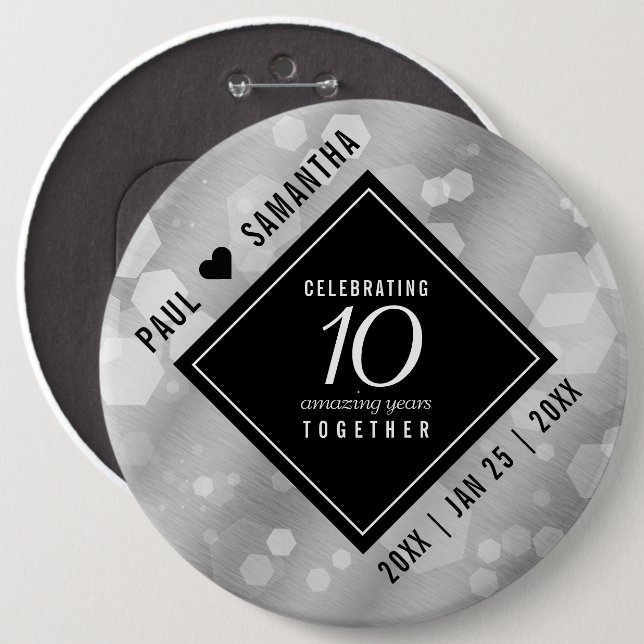 Elegant 10th Tin Wedding Anniversary Celebration 6 Cm Round Badge (Front & Back)