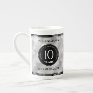 Elegant 10th Tin Wedding Anniversary Celebration Bone China Mug