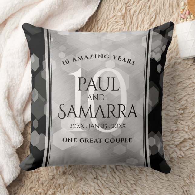 Elegant 10th Tin Wedding Anniversary Celebration Cushion (Blanket)