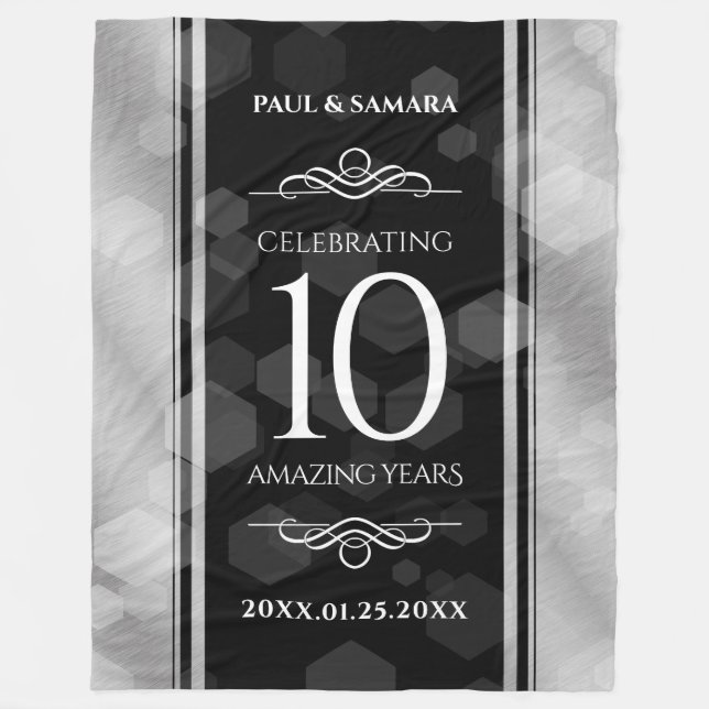 Elegant 10th Tin Wedding Anniversary Celebration Fleece Blanket (Front)