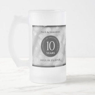Elegant 10th Tin Wedding Anniversary Celebration Frosted Glass Beer Mug
