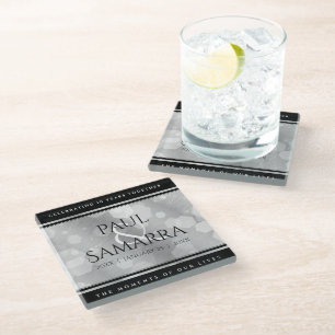 Elegant 10th Tin Wedding Anniversary Celebration Glass Coaster