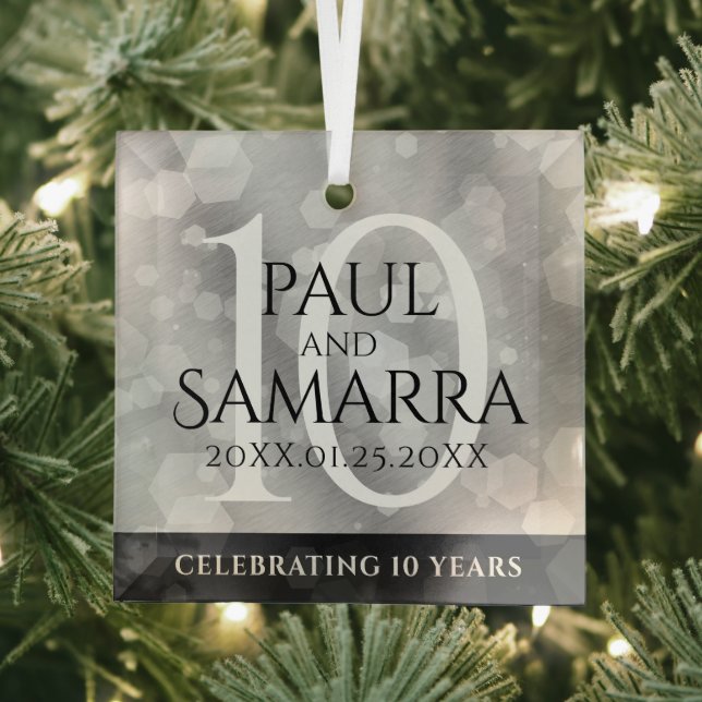 Elegant 10th Tin Wedding Anniversary Celebration Glass Tree Decoration (Insitu)