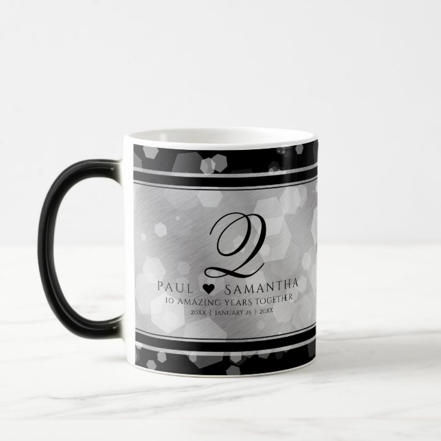 Elegant 10th Tin Wedding Anniversary Celebration Magic Mug (Left)