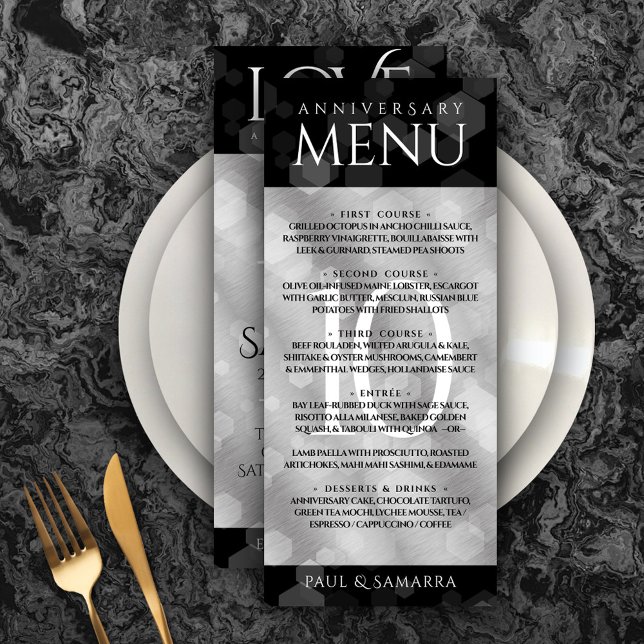 Elegant 10th Tin Wedding Anniversary Celebration Menu (Elegant 10th Tin Wedding Anniversary Menu Rack Card Cover Photo.)