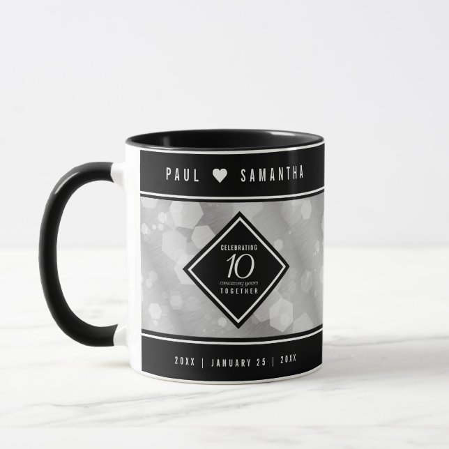Elegant 10th Tin Wedding Anniversary Celebration Mug (Left)