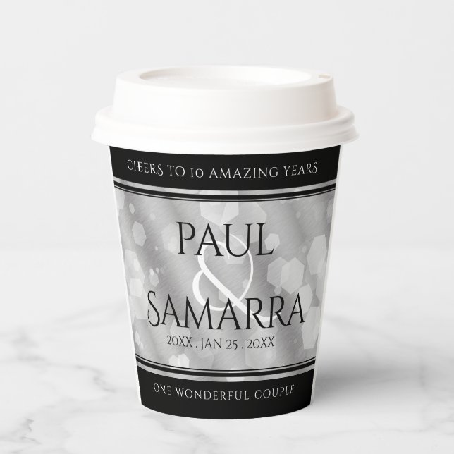 Elegant 10th Tin Wedding Anniversary Celebration Paper Cups (Front)