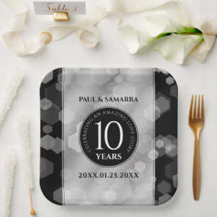 Elegant 10th Tin Wedding Anniversary Celebration Paper Plate