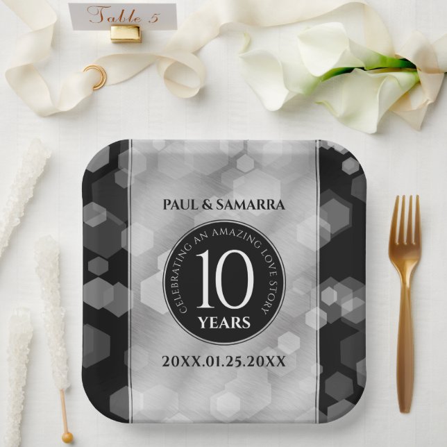 Elegant 10th Tin Wedding Anniversary Celebration Paper Plate (Wedding)