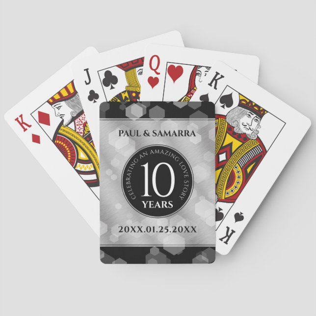 Elegant 10th Tin Wedding Anniversary Celebration Playing Cards (Back)