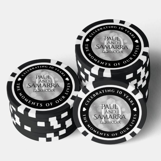 Elegant 10th Tin Wedding Anniversary Celebration Poker Chips (Stack)