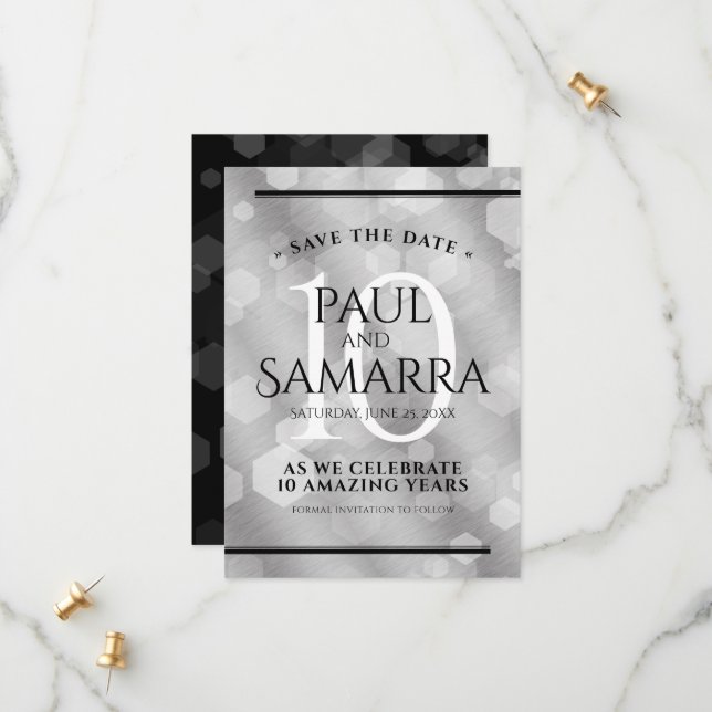 Elegant 10th Tin Wedding Anniversary Celebration Save The Date (Front/Back In Situ)