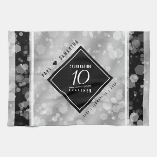 Elegant 10th Tin Wedding Anniversary Celebration Tea Towel