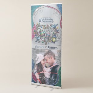 Elegant 10th Tin Wedding Anniversary Photo Welcome Retractable Banner