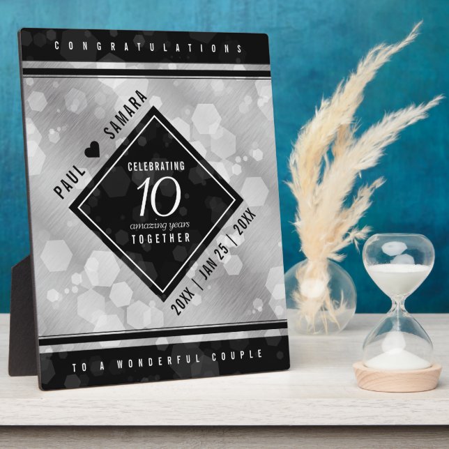 Elegant 10th Tin Wedding Anniversary Plaque (Side)
