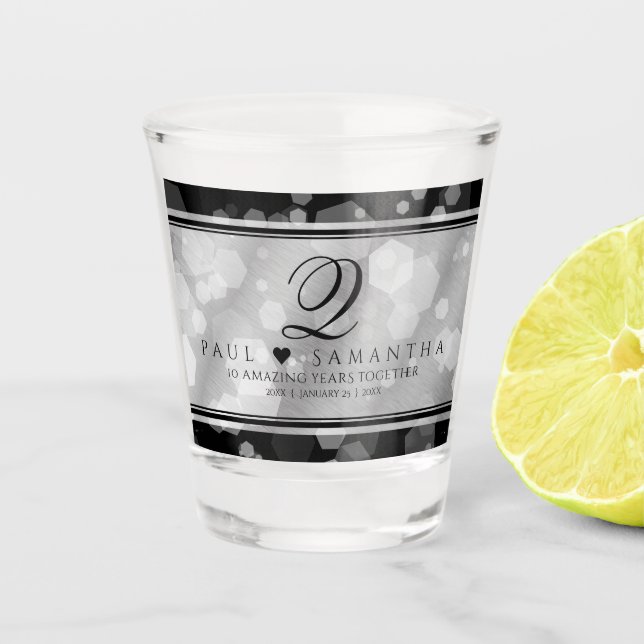 Elegant 10th Tin Wedding Anniversary Shot Glass (Front)
