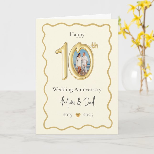 Elegant 10th Wedding Anniversary Card - Mom & Dad  (Yellow Flower)