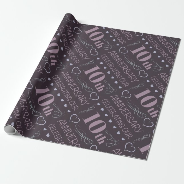 Elegant 10th Wedding Anniversary Lavender Wrapping Paper (Unrolled)