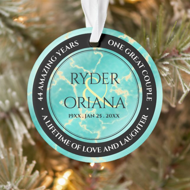 Elegant 11th 44th Turquoise Wedding Anniversary Ornament (Tree)