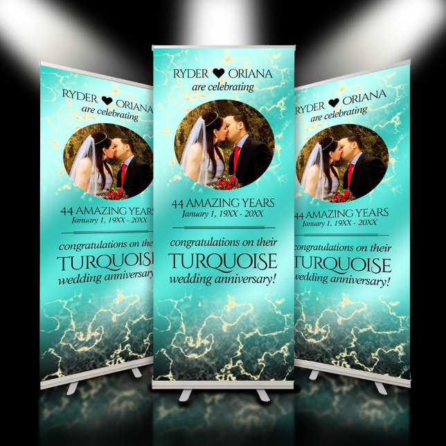 Elegant 11th 44th Turquoise Wedding Anniversary Retractable Banner (11th 44th Turquoise Wedding Anniversary Retractable Banner Cover Photo.)