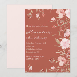 Elegant 11th birthday invitations Floral Chic 