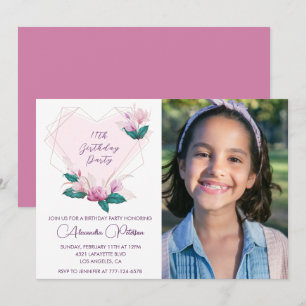 Elegant 11th birthday invitations Floral Photo