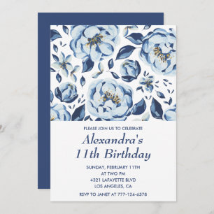 Elegant 11th birthday invitations Floral Vintage