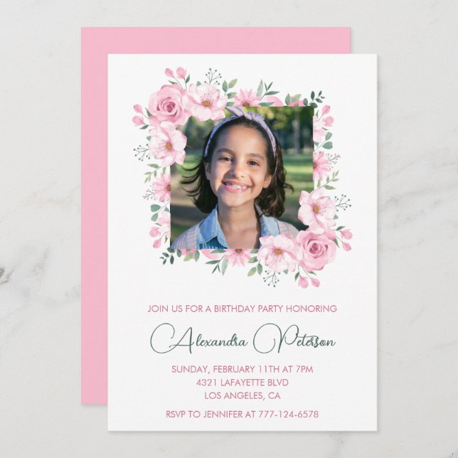 Elegant 11th birthday invitations Photo Boho  (Front/Back)
