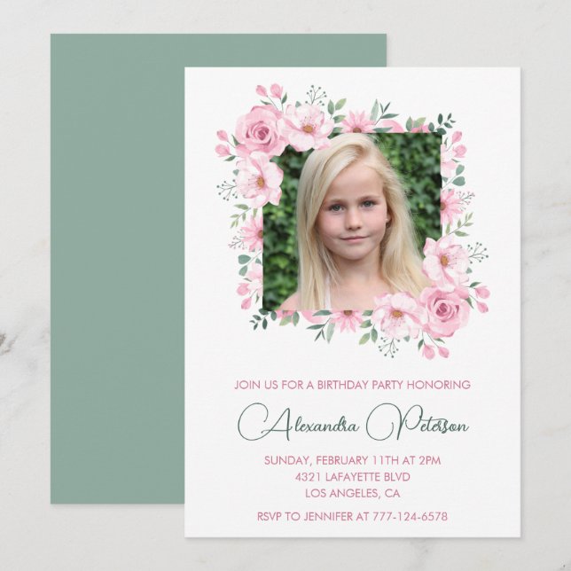 Elegant 11th birthday invitations Photo Boho (Front/Back)